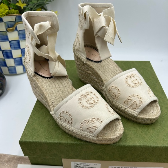 Women's Gucci, Damita  espadrille wedge sandals size 37.5 made in Spain - Picture 1 of 10